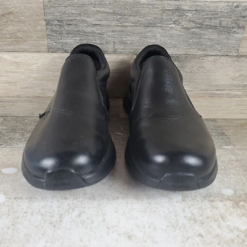 KURU KIVI 2 Womens Work Shoes Sz 7.5 W Jet Black Leather Slip‎ On Round Toe